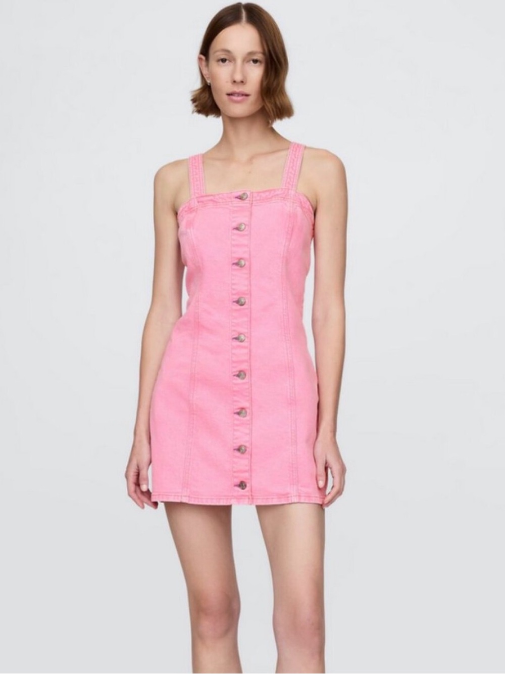 GAP Pink Denim Button-Front Mini Dress